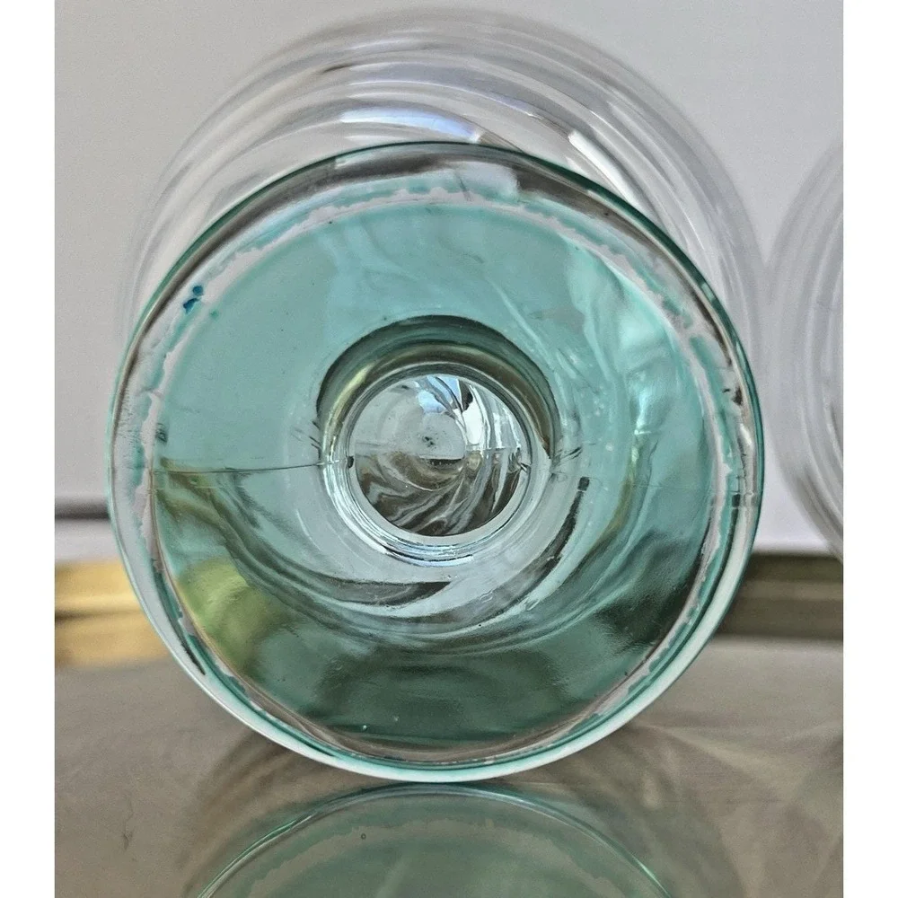Dessert Cups Ribbed Footed Aqua Stem Sherbet Glasses Vintage Glassware Set of 2